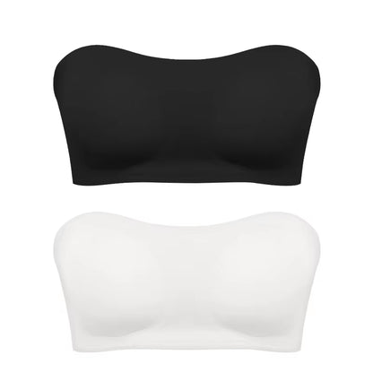 Women'S Sexy Strapless Push up Bra Removable Padded Seamless Ice Silk Top Women Invisible Beauty Back Anti-Slip Off-Shoulder Bra