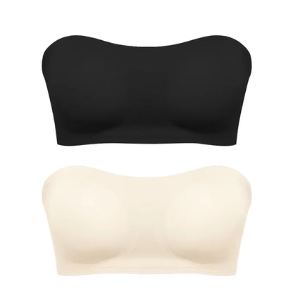 Women'S Sexy Strapless Push up Bra Removable Padded Seamless Ice Silk Top Women Invisible Beauty Back Anti-Slip Off-Shoulder Bra