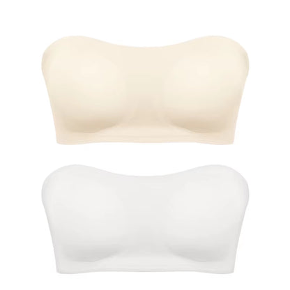 Women'S Sexy Strapless Push up Bra Removable Padded Seamless Ice Silk Top Women Invisible Beauty Back Anti-Slip Off-Shoulder Bra