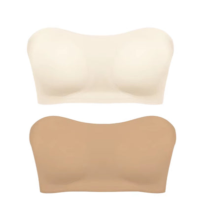 Women'S Sexy Strapless Push up Bra Removable Padded Seamless Ice Silk Top Women Invisible Beauty Back Anti-Slip Off-Shoulder Bra