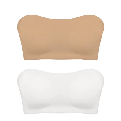 Women'S Sexy Strapless Push up Bra Removable Padded Seamless Ice Silk Top Women Invisible Beauty Back Anti-Slip Off-Shoulder Bra